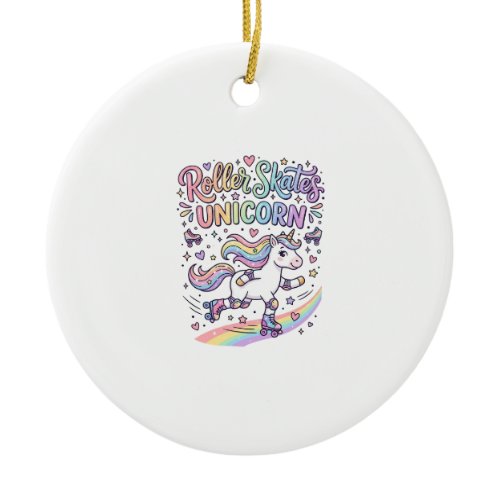 Unicorn Roller Skates Unicorn Playful Sticker and  Ceramic Ornament