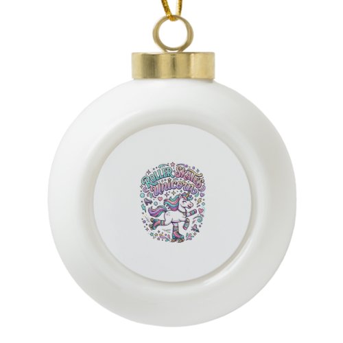 Unicorn Roller Skates Unicorn Retro Style Graphic  Ceramic Ball Christmas Ornament