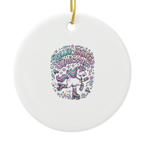 Unicorn Roller Skates Unicorn Retro Style Graphic  Ceramic Ornament