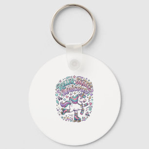 Unicorn Roller Skates Unicorn Retro Style Graphic  Keychain