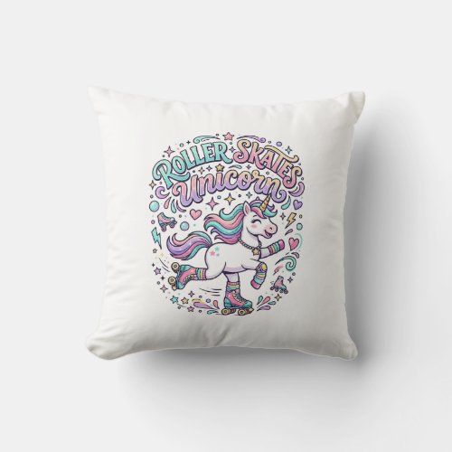 Unicorn Roller Skates Unicorn Retro Style Graphic  Throw Pillow