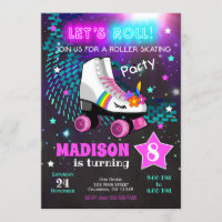 Unicorn Roller Skating Birthday Party Invitation