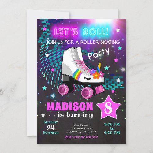 Unicorn Roller Skating Birthday Party Invitation