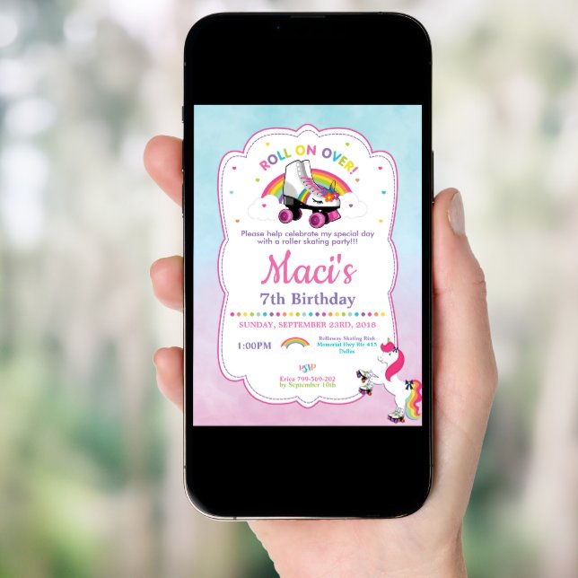 Unicorn Roller Skating Birthday Party Invitation (Front Digital)