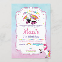 Unicorn Roller Skating Birthday Party Invitation