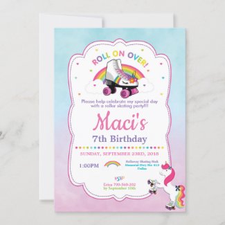 Unicorn Roller Skating Birthday Party Invitation