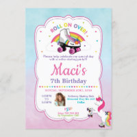 Unicorn Roller Skating Birthday Party Invitation