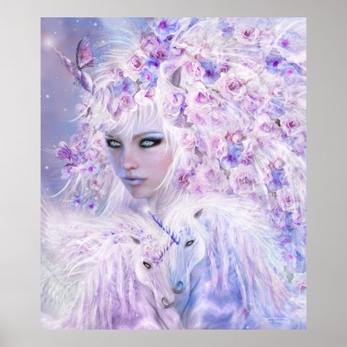 Unicorn Rose Goddess Fine Art Poster/Print Poster