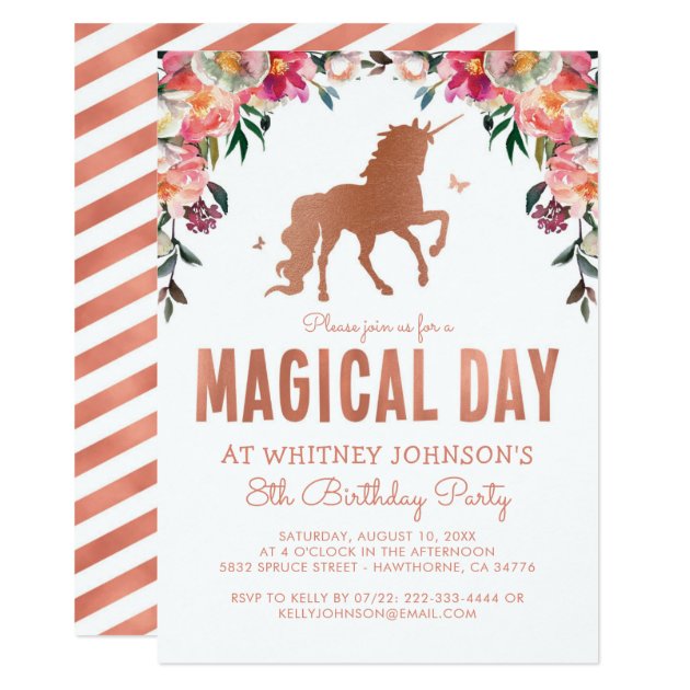 Unicorn Rose Gold Foil Magical Birthday Party Invitation