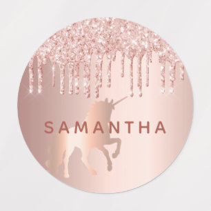 Unicorn rose gold glitter drips pink custom name labels