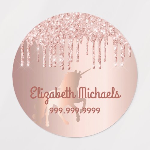 Unicorn rose gold glitter drips pink custom name labels