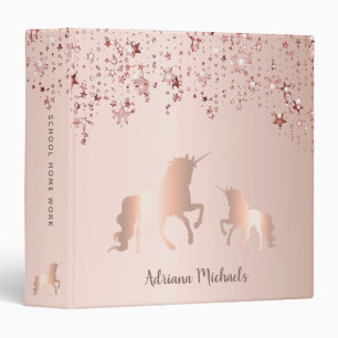 Unicorn rose gold pink stars monogram glam 3 ring binder
