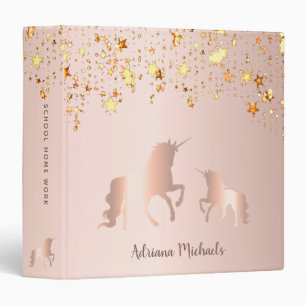 Unicorn rose gold pink stars monogram glam 3 ring binder