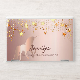 Unicorn rose gold stars monogram motivational text HP laptop skin