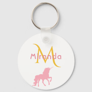 Unicorn rose gold white monogram name keychain