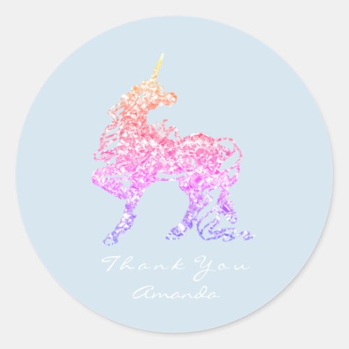 Unicorn Rose Pink Ombre Horse Stars Thank You Classic Round Sticker