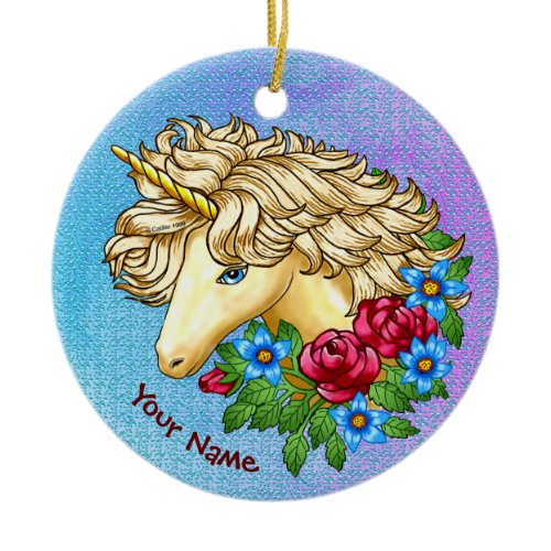 Unicorn Roses Ceramic Ornament
