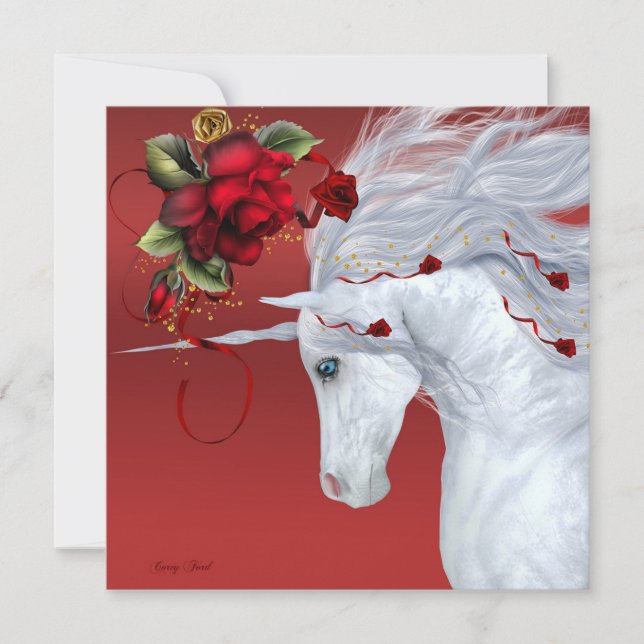 Unicorn Roses Holiday Card (Front)