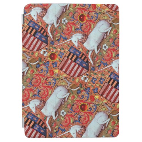 UNICORN RUBY GEMSTONES MEDIEVAL RED BLUE FLORAL iPad AIR COVER