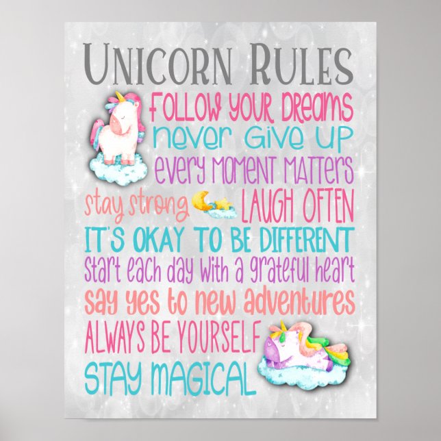 Unicorn Rules Motivational Quotes - 11x14 Poster (Front)