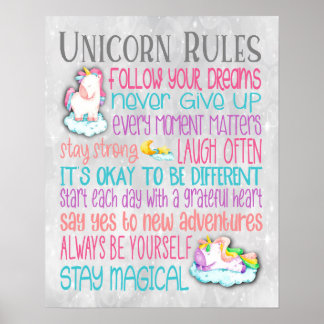 Unicorn Rules Motivational Quotes - 16x20 Poster