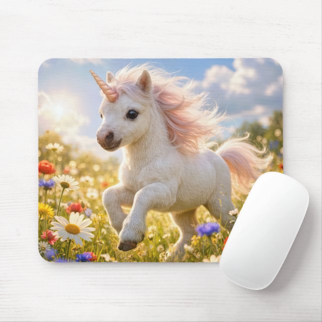 Unicorn Running In Wildflower Field Mouse Pad (With Mouse)