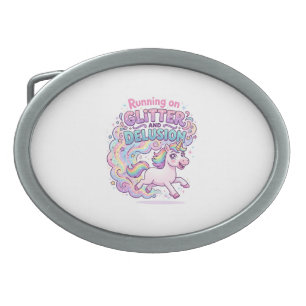 Unicorn Running on Glitter and Delusion Charming M Belt Buckle