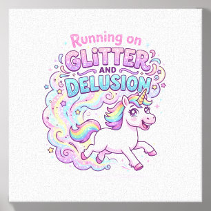 Unicorn Running on Glitter and Delusion Charming M Canvas Photo Tile