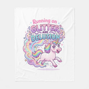 Unicorn Running on Glitter and Delusion Charming M Fleece Blanket