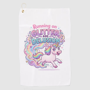 Unicorn Running on Glitter and Delusion Charming M Golf Towel