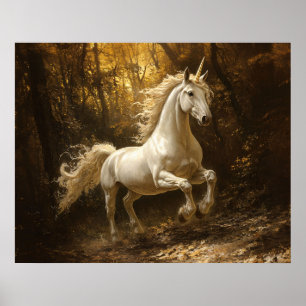 Unicorn Running Through The Forest Painting Poster