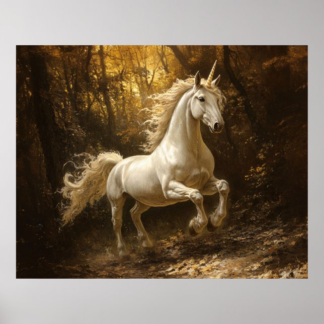 Unicorn Running Through The Forest Painting Poster (Front)