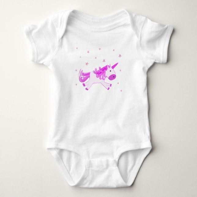 Unicorn running with stars baby bodysuit (Front)