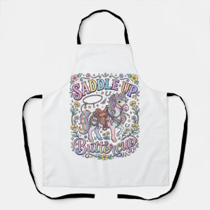 Unicorn Saddle Up Buttercup Colorful White Backgro Apron