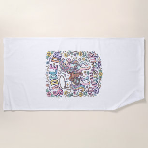 Unicorn Saddle Up Buttercup Colorful White Backgro Beach Towel