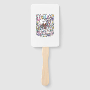 Unicorn Saddle Up Buttercup Colorful White Backgro Hand Fan