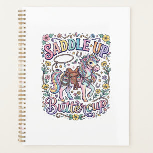 Unicorn Saddle Up Buttercup Colorful White Backgro Planner