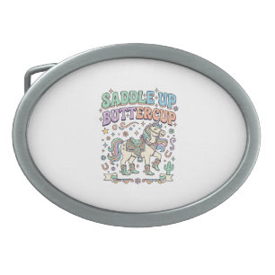 Unicorn Saddle Up Buttercup Kawaii Typography Desi Belt Buckle