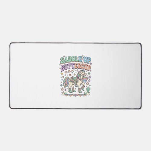 Unicorn Saddle Up Buttercup Kawaii Typography Desi Desk Mat