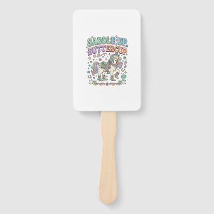 Unicorn Saddle Up Buttercup Kawaii Typography Desi Hand Fan