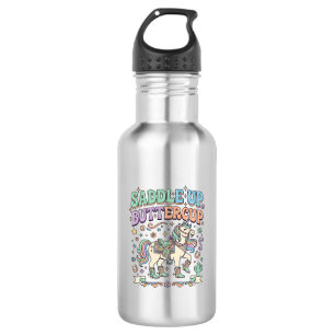 Unicorn Saddle Up Buttercup Kawaii Typography Desi Stainless Steel Water Bottle