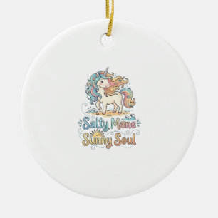 Unicorn Salty Mane Sunny Soul Playful Vector Desig Ceramic Ornament