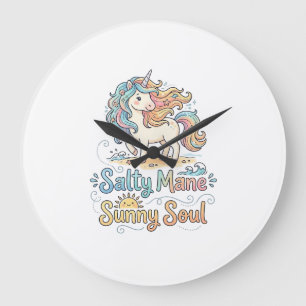 Unicorn Salty Mane Sunny Soul Playful Vector Desig Large Clock