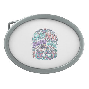 Unicorn Salty Mane Sunny Soul Retro Style T-Shirt Belt Buckle