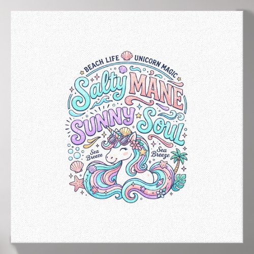 Unicorn Salty Mane Sunny Soul Retro Style T-Shirt Canvas Photo Tile