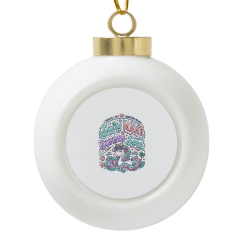 Unicorn Salty Mane Sunny Soul Retro Style T-Shirt  Ceramic Ball Christmas Ornament