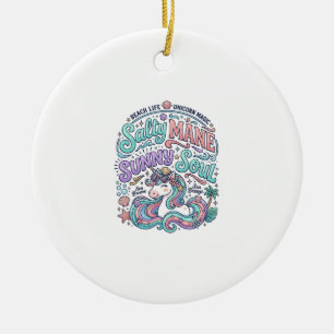 Unicorn Salty Mane Sunny Soul Retro Style T-Shirt Ceramic Ornament