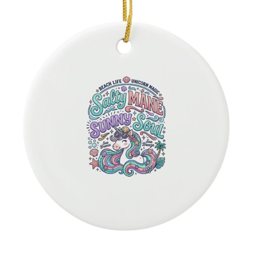 Unicorn Salty Mane Sunny Soul Retro Style T-Shirt  Ceramic Ornament