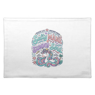 Unicorn Salty Mane Sunny Soul Retro Style T-Shirt Cloth Placemat
