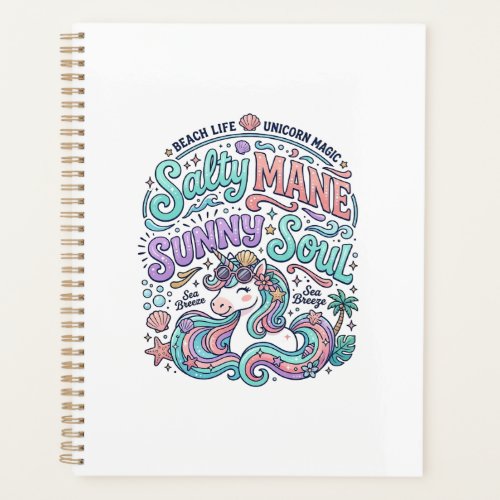 Unicorn Salty Mane Sunny Soul Retro Style T-Shirt  Planner